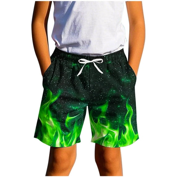 ATOGUTA Boys Swim Shorts Casual Printed Summer Beach Shorts Swimsuit Kids Quick Dry Swimwear Green, Size 7-14