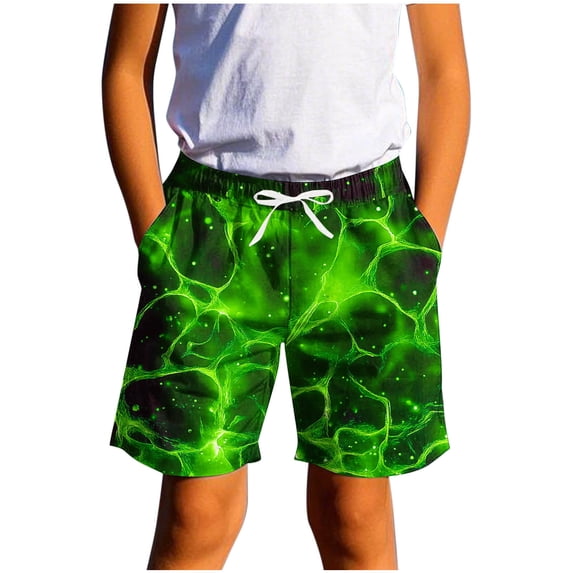 ATOGUTA Boys Swim Shorts Casual Printed Summer Beach Shorts Swimsuit Kids Quick Dry Swimwear Green, Size 7-14