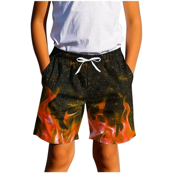 ATOGUTA Boys Swim Shorts Casual Printed Summer Beach Shorts Swimsuit Kids Quick Dry Swimwear Orange, Size 7-14