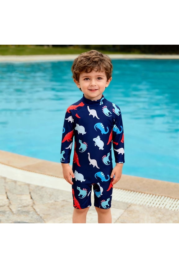 Boys Swimsuit Long Sleeve Rash Guard One Piece Swimsuits with UV Protection Sunsuit Size 0-4T, Navy