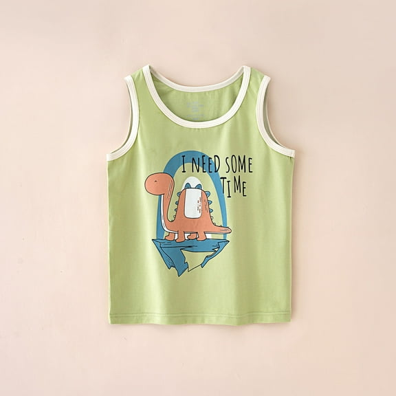 ATOGUTA Boys Tank Tops Green Crew Neck Undershirt Everyday Wear Tees Size 2T-9