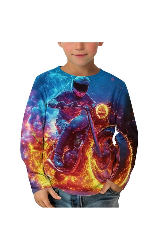 Boys' Tops, Tees & Shirts Long Sleeve T-Shirts Crew Neck Tops Cotton Summer Uniform Clothes Orange, 3-14 Years