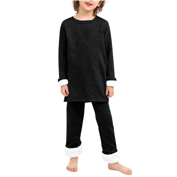 ATOGUTA Boys Tops and Pants Fleece Set Winter Loose Pullover Sweatshirt Top Pants Sweatsuit Size 4T-15, Black