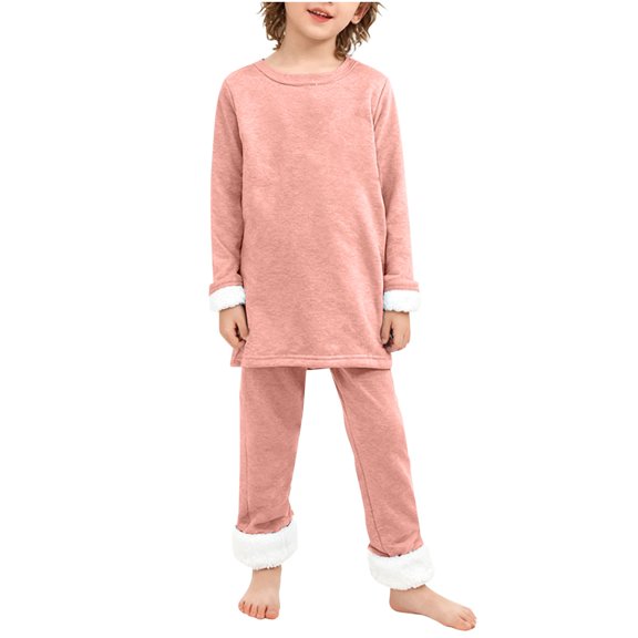 ATOGUTA Boys Tops and Pants Fleece Set Winter Loose Pullover Sweatshirt Top Pants Sweatsuit Size 4T-15, Pink