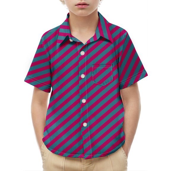 ATOGUTA Boys Tshirt Kids Casual Button Down Shirts with Chest Pocket Purple, 2-15 Years