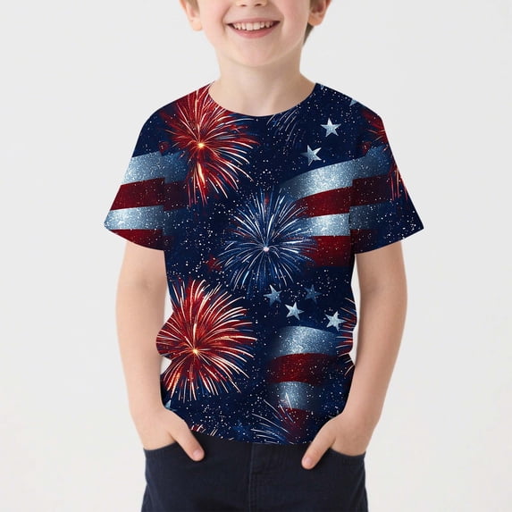 ATOGUTA Boys Tshirts Kids Patriotic T-Shirt Graphic Tshirts 4th of July Tee Tops Multicolor, Size 3T-15