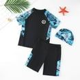 thumbnail image 1 of ATOGUTA Boys Two Piece Rash Guard Swimsuits Kids Short Sleeve Swimwear Sets Bathing Suit with Swim Hat Black, Size 5T-14, 1 of 3