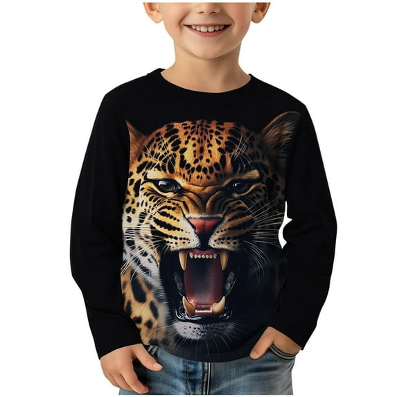 ATOGUTA Boys' Undershirtss Long Sleeve Tee Tops Casual Graphic Clothes Crew Neck Shirts Black, 3-14 Years