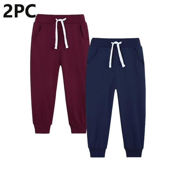 ATOGUTA Boys Uniform Pants Size 5T-14 Elastic Waist Athletic Joggers for Running Sports Outdoor School Uniform 2 Pack Wine