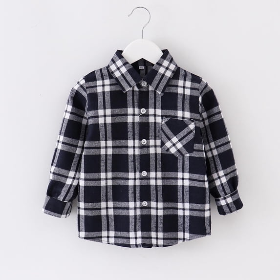 ATOGUTA Boys' Warm Parka Jacket Flannel Plaid Shirts Kids Cotton Long Sleeve Button Down Shirt Black, Size 1T-10