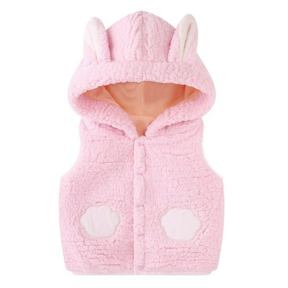 ATOGUTA Boys Warm Winter Coat With Hood Hooded Warm Puffer Vest Outerwear Soft Flannel Lined Insulation Waistcoat Pink, Size 0-3T