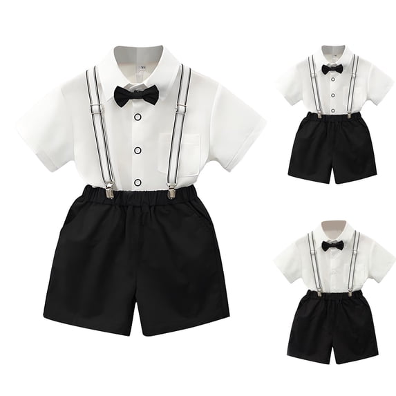 ATOGUTA Boys Wedding Outfit formal Gentleman Clothes Set Dress Shirt Bowtie Suspenders Pants Size 1T-12, Black