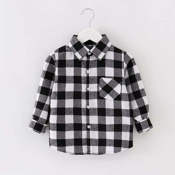 ATOGUTA Boys Winter Coat Flannel Plaid Shirts Kids Cotton Long Sleeve Button Down Shirt Black, Size 1T-10
