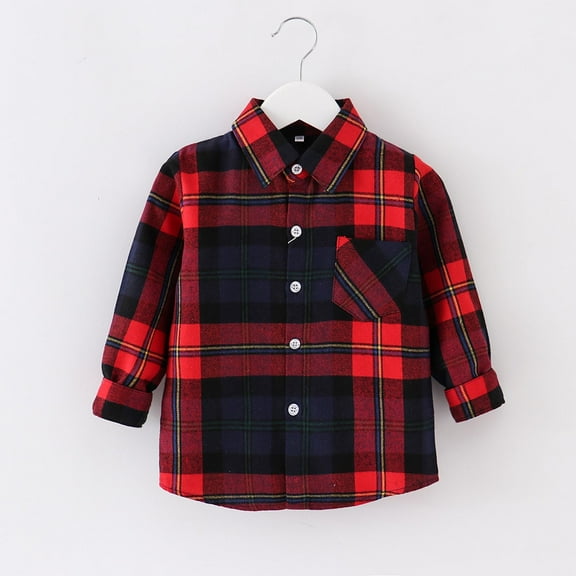 ATOGUTA Boys Winter Coat Ski Jacket Flannel Plaid Shirts Kids Cotton Long Sleeve Button Down Shirt Dark Blue, Size 1T-10