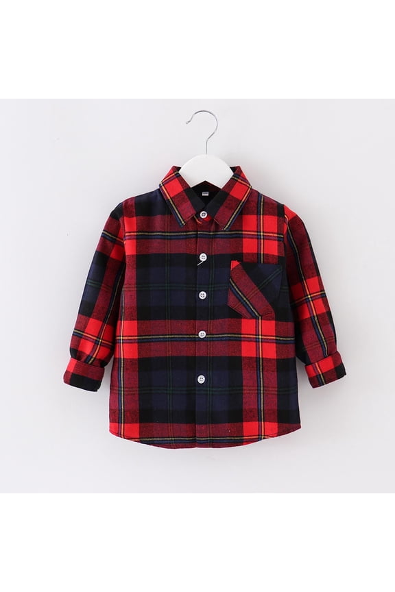 Boys Winter Coat Ski Jacket Flannel Plaid Shirts Kids Cotton Long Sleeve Button Down Shirt Dark Blue, Size 1T-10
