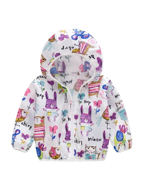 Boys Winter Coats Summer Sunscreen Jackets Printed Hooded Outerwear Zipper Purple, Size 1T-5T