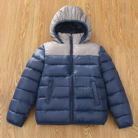 ATOGUTA Boys Winter Hooded Puffer Jackets Kids Warm Down Coats Light Weight Padded Outerwear Size 7-14, Navy