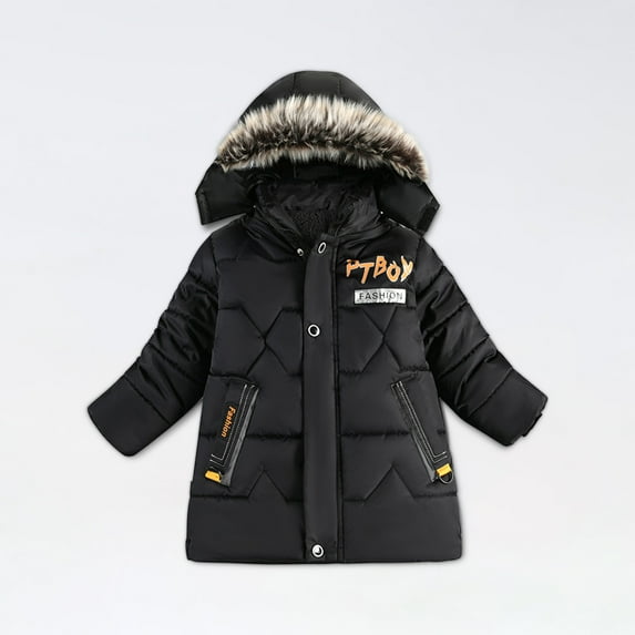 ATOGUTA Boys Winter Jacket Warm Winter Coat Windproof Rain Jacket Snow Coat Black, Size 5T-10