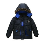 ATOGUTA Boys Zip Up Jacket Waterproof Ski Jacket Outdoor Warm Winter Coat Windproof Rain Jacket Snow Coat Dark Blue, Size 2T-6