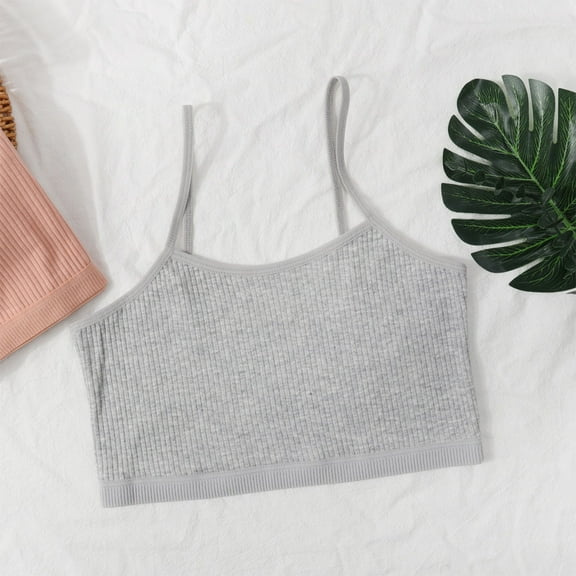 ATOGUTA Bra for Girls Size 8-13 Kids Athletic Seamless Stretchy Crop Tops Dance Yoga Gray