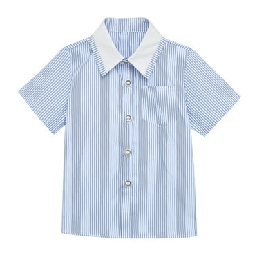 ATOGUTA Button Up Shirt Boys Short Sleeve Dress Shirts Formal Uniform Woven Kids' Casual Collared Shirt Blue, Size 3T-11
