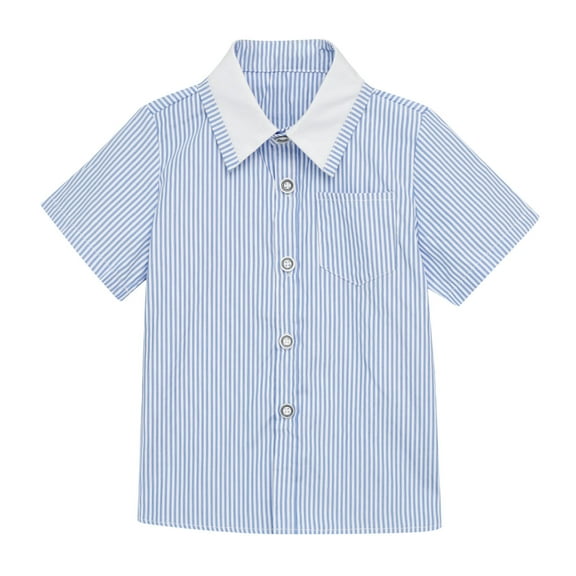 ATOGUTA Button Up Shirt Boys Short Sleeve Dress Shirts Formal Uniform Woven Kids' Casual Collared Shirt Blue, Size 3T-11