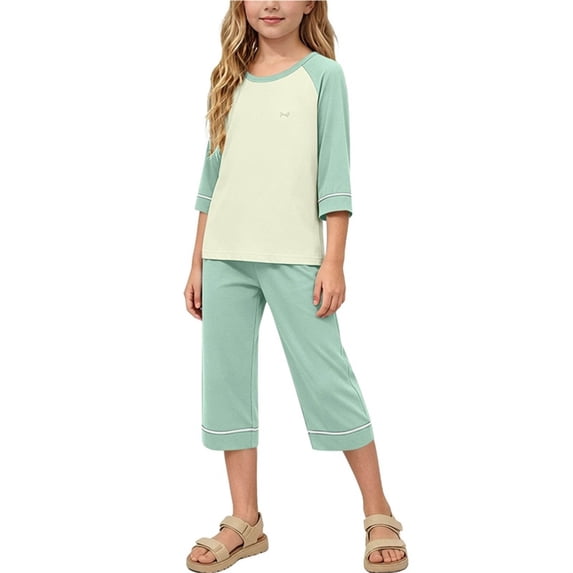 ATOGUTA Capri Sets Girls 2 Piece Outfits Short Sleeve Top and Pants Kids Summer Outfits Short Set Size 2T-14, Green
