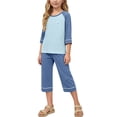 thumbnail image 1 of ATOGUTA Capri Sets Girls 2 Piece Outfits Short Sleeve Top and Pants Kids Summer Outfits Short Set Size 2T-14, Light Blue, 1 of 8