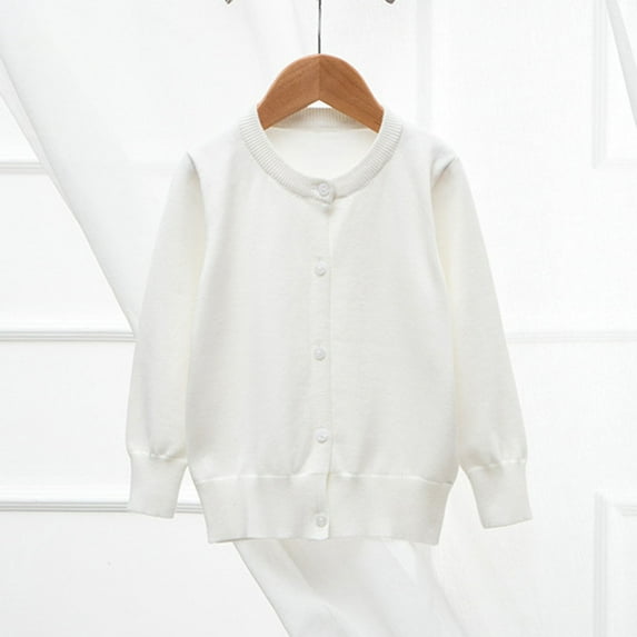ATOGUTA Cardigan Girls Long Sleeve Cardigan Kids Casual Button Front Sweater Cropped Jacket Cover Up Tops White, Size 2T-10