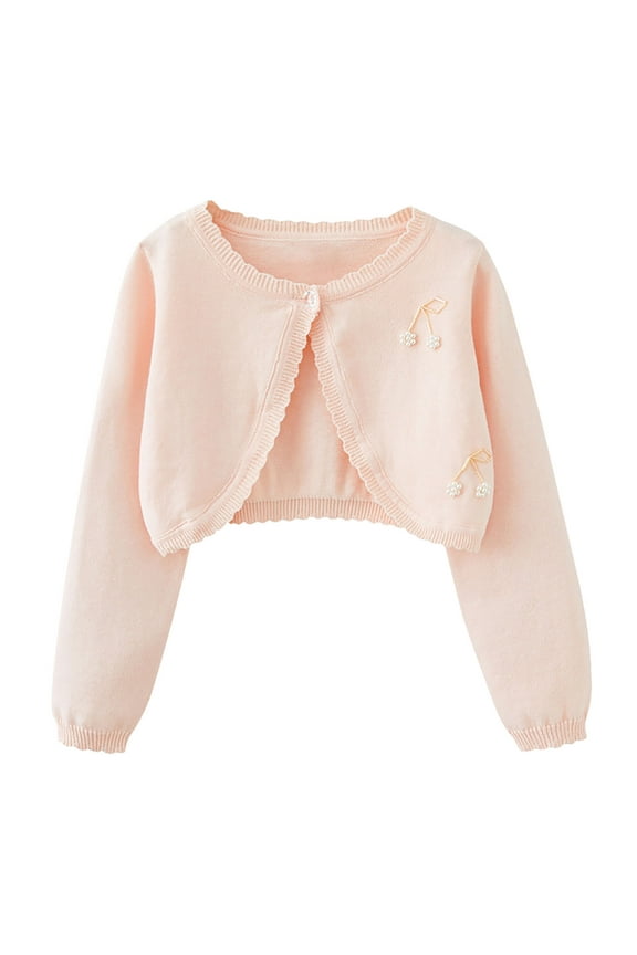 Cardigan Girls Pink Kids Button Closure Knitted Shrug Cropped Sweaters Tops Size 18M-14