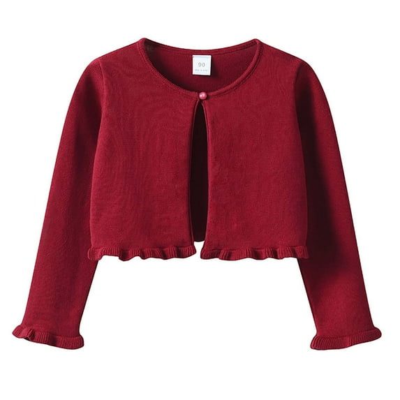 ATOGUTA Cardigan for Girls Red Kids Button Closure Knitted Shrug Cropped Sweaters Tops Size 2T-9