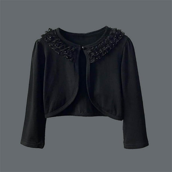 ATOGUTA Cardigan for Girls School Uniform Sparkly Shrug Sweater Long Sleeve School Uniform Cardigans Black, Size 2T-9