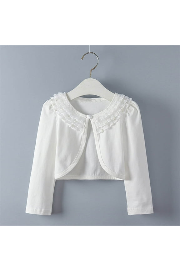 Cardigan for Girls Sparkly Shrug Sweater Long Sleeve School Uniform Cardigans Beige, Size 2T-9