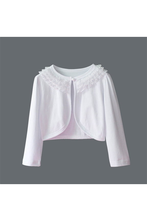 Cardigan for Girls Sparkly Shrug Sweater Long Sleeve School Uniform Cardigans White, Size 2T-9