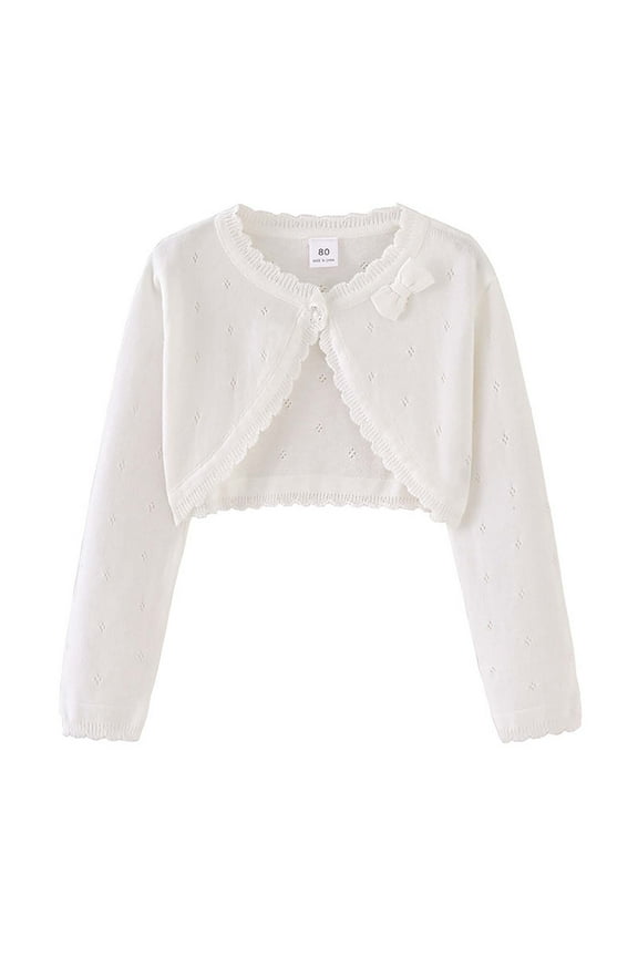Cardigan for Girls White Kids Button Closure Knitted Shrug Cropped Sweaters Tops Size 2T-9