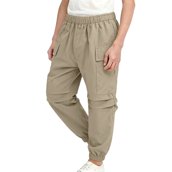 ATOGUTA Cargo Joggers Boys Loose Sweatpants Elastic Waist Casual Jogger Pants with Pockets Size 0-15, Khaki