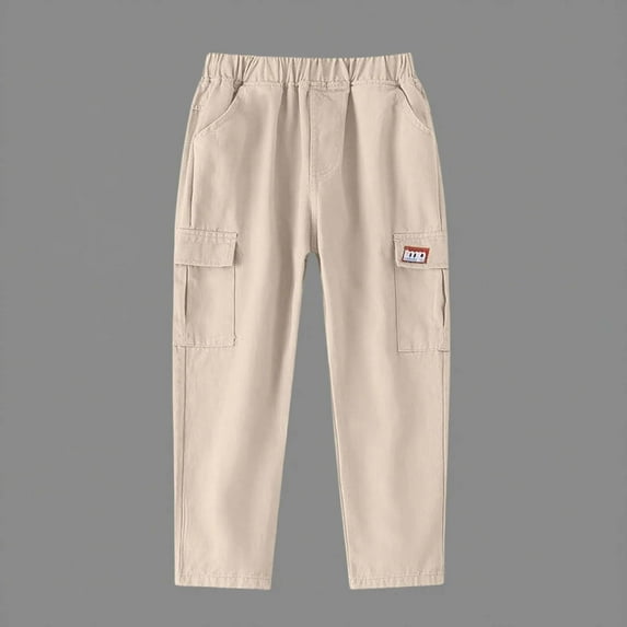 ATOGUTA Cargo Pants Boys Size 1T-13 Elastic Waist Athletic Joggers for Running Sports Outdoor School Uniform Beige