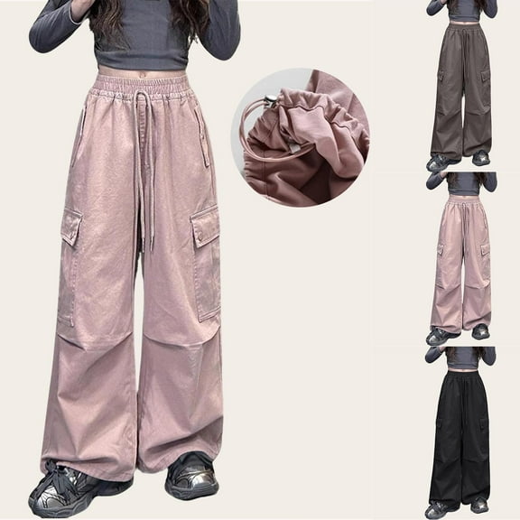 ATOGUTA Cargo Pants Girls Size 5T-15 High Waisted Elastic Waist Lightweight Outdoor Jogger Pants Pink