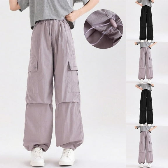 ATOGUTA Cargo Pants Teen Girls Size 5T-15 High Waisted Elastic Waist Lightweight Outdoor Jogger Pants Purple