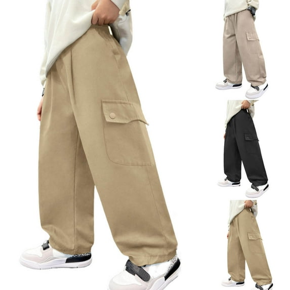 ATOGUTA Cargo Pants for Boys Size 5T-15 Elastic Waist Athletic Joggers for Running Sports Outdoor School Uniform Khaki