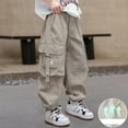 thumbnail image 1 of ATOGUTA Cargo Pants for Boys Work Elastic High Waist Jogger Streetwear Kids Pants Casual Loose Trousers Khaki, Size 6-16 Years, 1 of 5