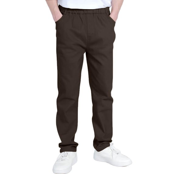 ATOGUTA Cargo Pants for Boys with Pockets Elastic Waist School Casual Joggers Trousers Size 6-14, Brown