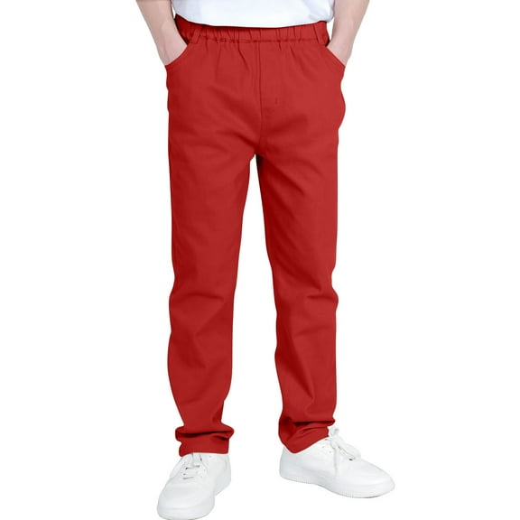 ATOGUTA Cargo Pants for Boys with Pockets Elastic Waist School Casual Joggers Trousers Size 6-14, Red