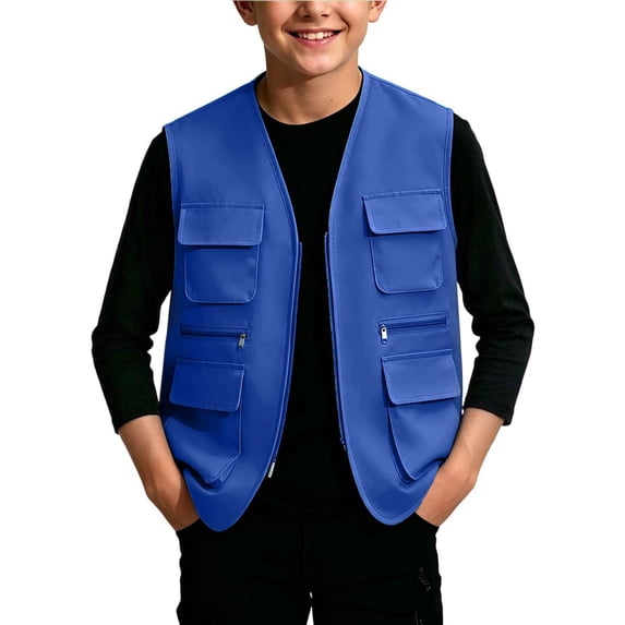 ATOGUTA Cargo Vest Kids Unisex Zip Up Sleeveless Hiking Jacket Lightweight Outerwear with Multi-pocket Size 5T-13
