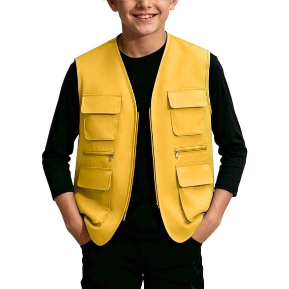 ATOGUTA Cargo Vest Kids Unisex Zip Up Sleeveless Hiking Jacket Lightweight Outerwear with Multi-pocket Size 5T-13