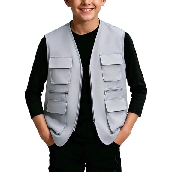 ATOGUTA Cargo Vest Kids Unisex Zip Up Sleeveless Hiking Jacket Lightweight Outerwear with Multi-pocket Size 5T-13