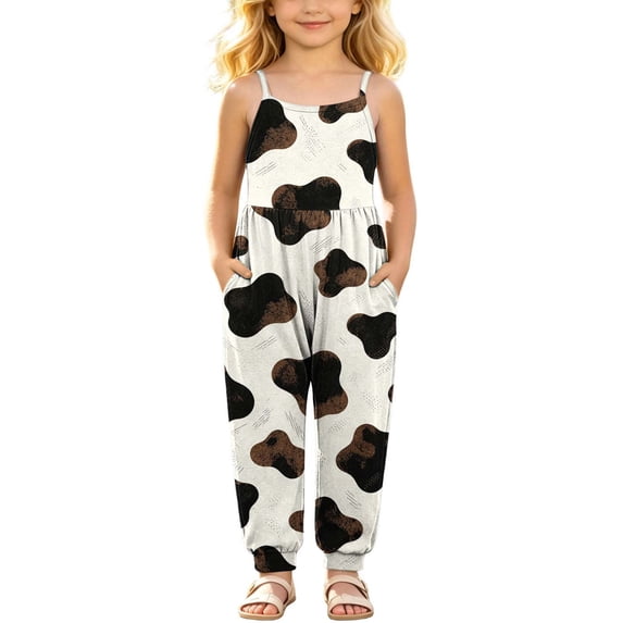 ATOGUTA Casual Jumpsuits for Girls Casual Sleeveless Spaghetti Strap Loose Romper Long Pants with Pockets Brown