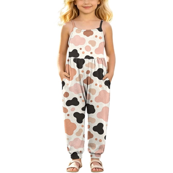 ATOGUTA Casual Rompers for Girls Casual Sleeveless Spaghetti Strap Loose Romper Long Pants with Pockets Pink