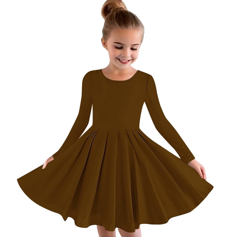 Atoguta Christmas Dresses for Girls Brown Long Sleeve Swing Dress A Line Twirly Skater School Recital Dress Size 4t-14, Girl's, Size: 11