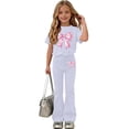 thumbnail image 1 of ATOGUTA Cute Clothes for Teens Kids Short Sleeve T-Shirts and Elastic Waist Flared Pants Size 5T-15 Cute Clothing White, 1 of 7
